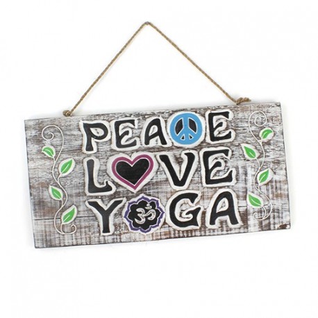 Placa de madera Paz, Amor & Yoga