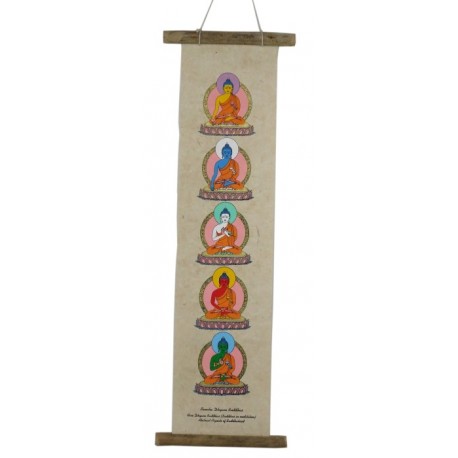 Laminas de papel de Lokta pintado con cinco Budas