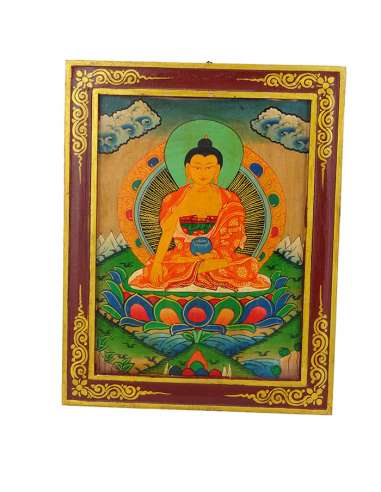 Thangka Buda Shakyamuni enmarcado en madera 34 x 28 cm