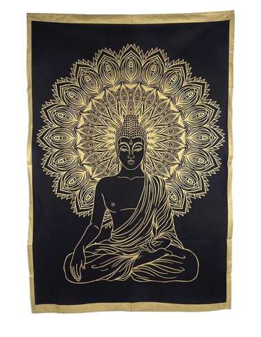 Tapiz Buda estampado en dorado 105 cm x 73 cm