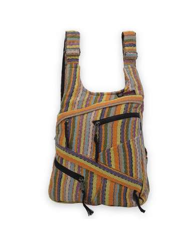 Mochila hippie de tela de rayas, mochila chaleco